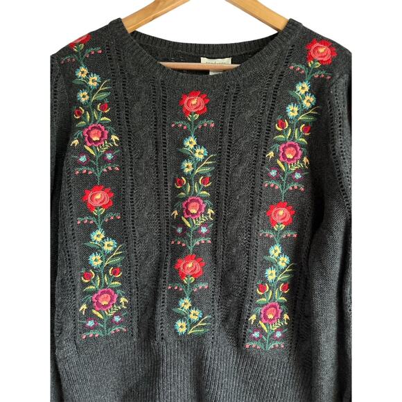 Sundance Medium Cashmere Wool Blend Boho Floral Cable Knit Embroidered Sweater - Picture 2 of 8